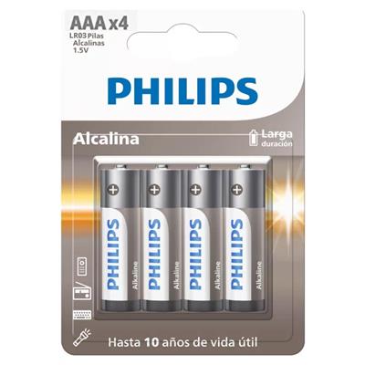 PILAS AAA PHILIPS X4 UNIDADES ALCALINAS 1.5V